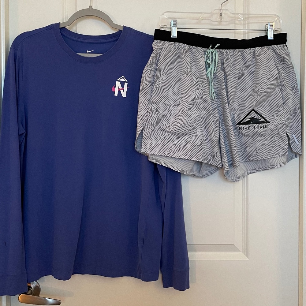 Nike Blue Long Sleeve Shirt with Nike B&W running shorts